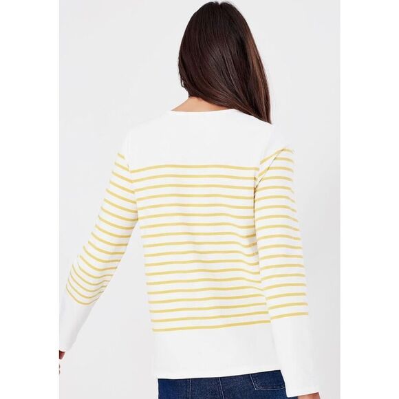 Joules Womens Striped Seacombe Button Shoulder Breton Top White Yellow Sz 20 NWT - Picture 4 of 12